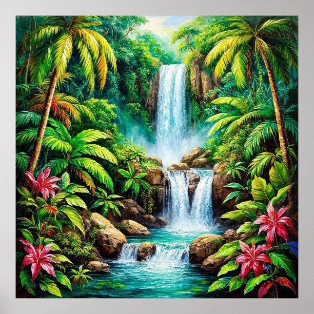 Lush Tropical Waterfall Poster (Framsidan)