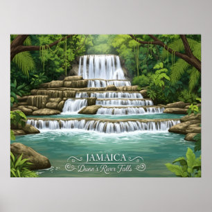 Lush tropiska vattenfall i Jamaica Poster