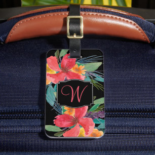 Lush Watercolor Blommigt Monogram Bagagebricka
