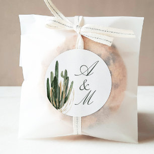 Lush Watercolor Desert Cactus Monogram Runt Klistermärke