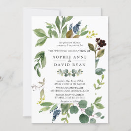 Lush Watercolor Greenery Geometric Ram Bröllop Inbjudningar