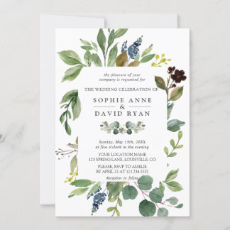 Lush Watercolor Greenery Geometric Ram Bröllop Inbjudningar