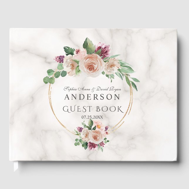 Lush Watercolor Olive Grenar Wandeans Bröllop Gästböcker (Framsida)