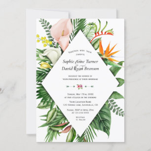 Lush Watercolor Tropical Flowers Löv Bröllop Inbjudningar