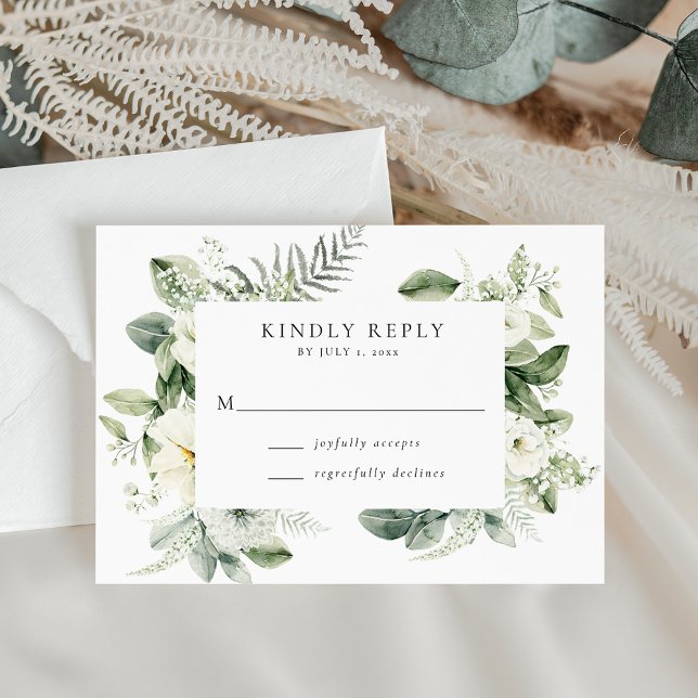 Lush White Flowers och Greenery Bröllop OSA Kort (Skapare uppladdad)