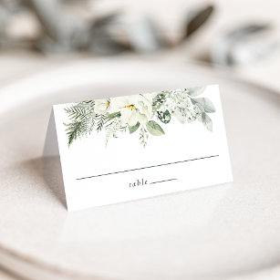 Lush White Flowers och Greenery Bröllop Placeringskort