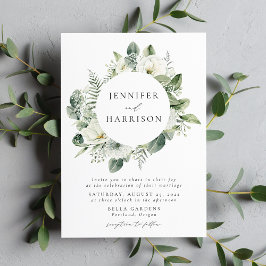 Lush White Flowers och Greenery Wandeine Bröllop Inbjudningar