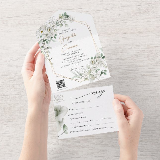 Lush White Flowers QR-kod Alla i ett (Tearaway)