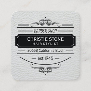 Lush White Leather Print Retro Label Barber Fyrkantigt Visitkort