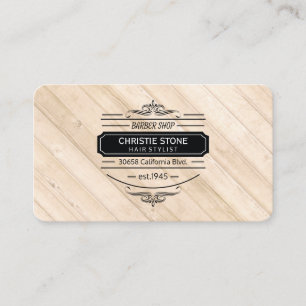 Lush White Leather Wood Trim Retro Label Barber Visitkort