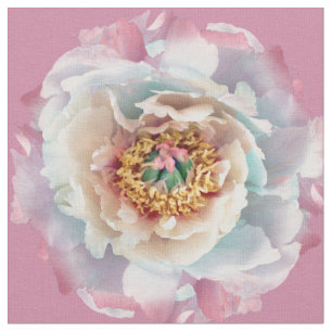 Lush White Peonies Mönster Tyg