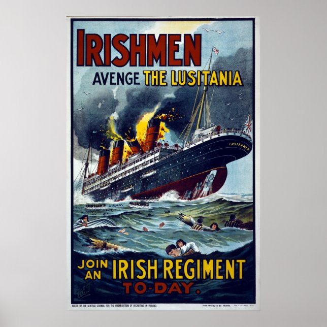 Lusitania sjunker, WW1-armén poster (Framsidan)
