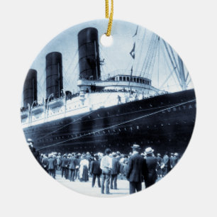 Lusitania som anslutas i New York City blått, Julgransprydnad Keramik