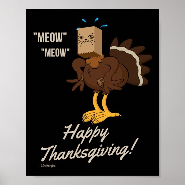 Lusjust helgdag för MEOW HAPPY THANKSGIVING Poster (Framsidan)