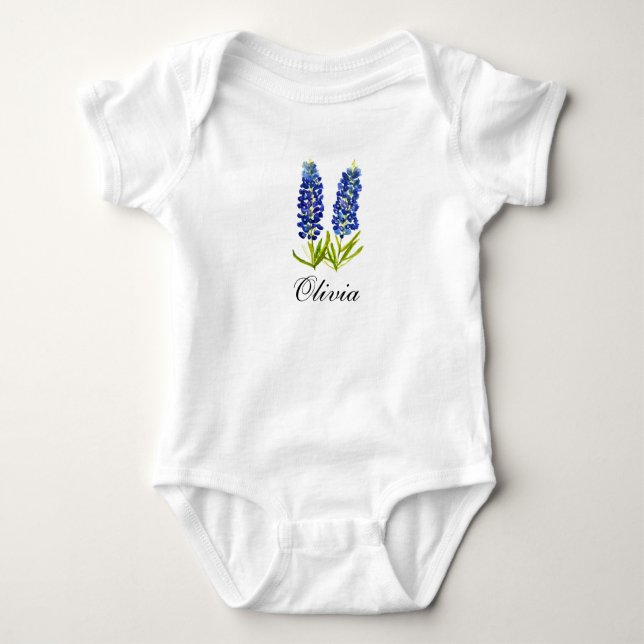 Lüslig babybodysuit med akvarellblomster av blåbon t shirt (Framsida)