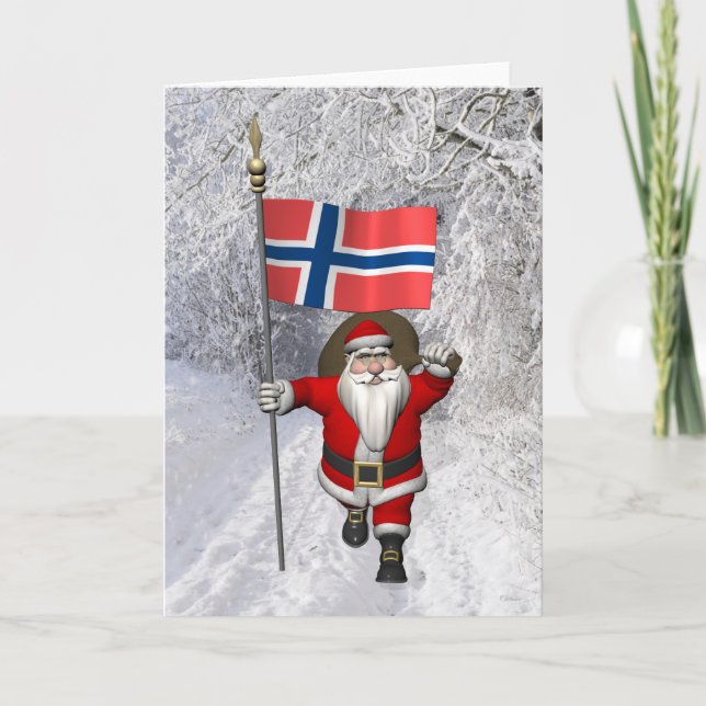 Lusna Jultomten med Flagga av Norge Helgkort (Framsida)