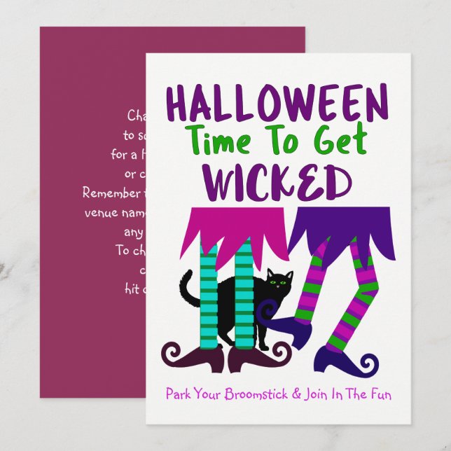 Lusna Witches Halloween Editable Cute Roligt Party Inbjudningar (Fram/baksida)