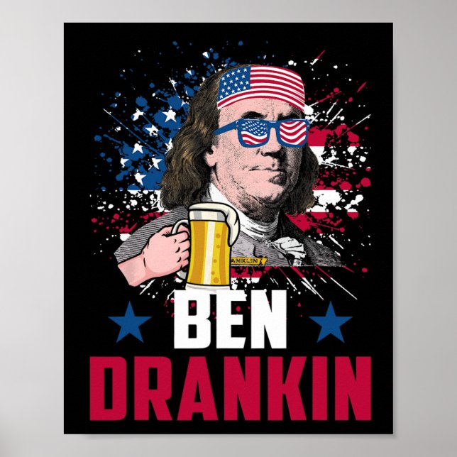 Lusny Ben Drankin 4:e juli USA flagga Manar Drinki Poster (Framsidan)