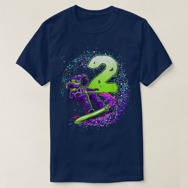 Lusny Boy 2nd Birthday Astronaut Rymden Surfe T Shirt (Design framsida)