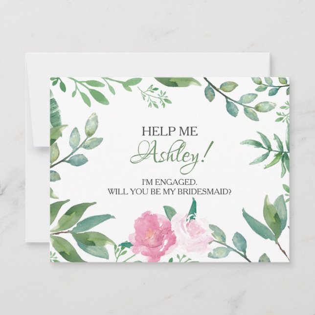 Lusny BRIDESMAID FRIERI kort, Greenery Rosa ros Inbjudningar (Framsida)