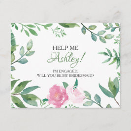 Lusny BRIDESMAID FRIERI kort, Greenery Rosa ros Inbjudningar