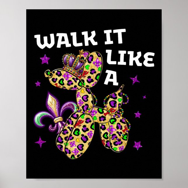 Lusny går som en Hund Mardi Gras Leopard Design Poster (Framsidan)