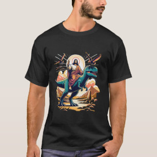 Lusny Jesus Riding T Rex Dinosaur Meme Parody för Shirt