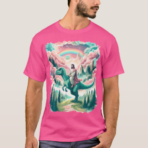 Lusny Jesus Riding T-Rex Dinosaur Meme Parody for T Shirt