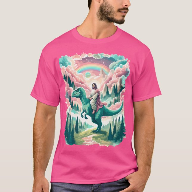Lusny Jesus Riding T-Rex Dinosaur Meme Parody for T Shirt (Framsida)