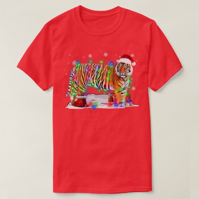 Lusny Tiger Träd jul Ljus Julafton Pajama Matc T Shirt (Design framsida)