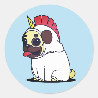 Lusny vill vara Unicorn Pug Halloween Costume Hund Runt Klistermärke