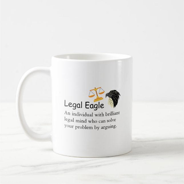 Lusnyadvokat Legal Eagle som säger eller citerar  Kaffemugg (Vänster)