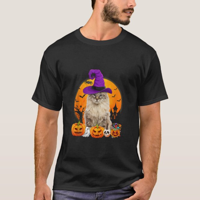 Lusnyamerikanska Curl Cat Halloween Witch Pumpkin  T Shirt (Framsida)