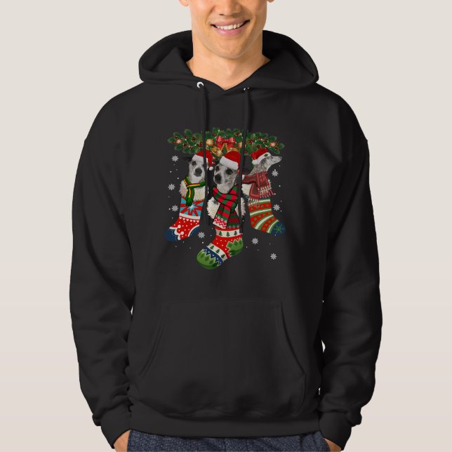 Lusnyans-pik i Sock Julafton Reindeer Santa Hund G Hoodie (Framsida)