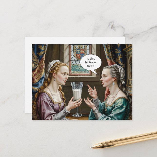 Lusnyare kvinna frågar om den här laktosen är grat vykort (Fram/Back In Situ)