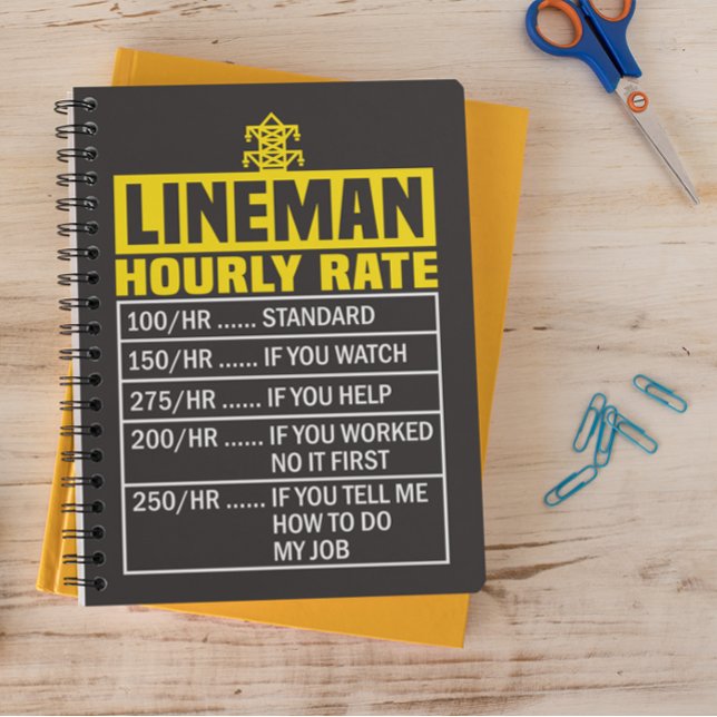 Lusnyare Lineman Hourly Rate Black Spiral bärbar d Anteckningsbok (Funny Lineman Hourly Rate Black Spiral Notebook)
