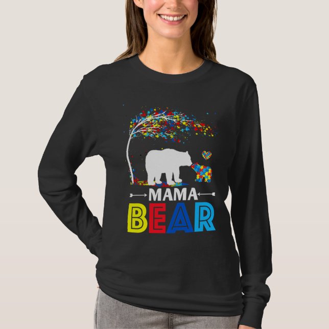 Lusnyare Mamma Bear Support Autism Autism Mamma Au T Shirt (Framsida)