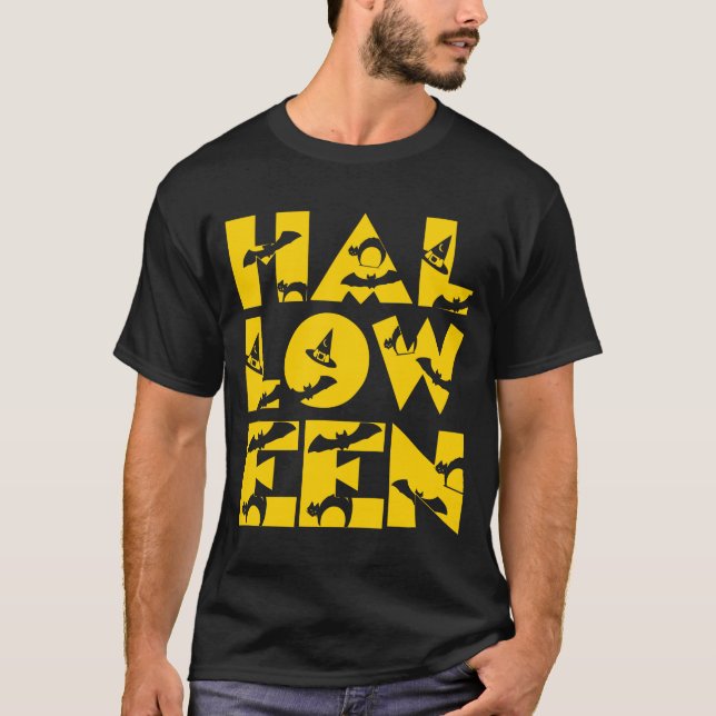 Lusnyare Svart Cat Fladdermus Witch Hat Text Hallo T Shirt (Framsida)