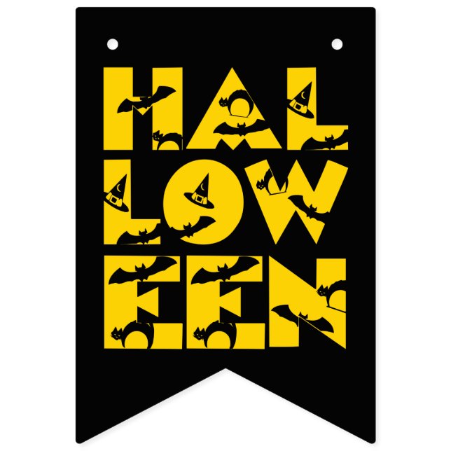 Lusnyare Svart Cat Fladdermus Witch Hat Text Hallo Vimplar (Första flaggan)