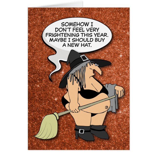 Lusnyare Tjock Gammal Witch i ett Bikini Halloween Hälsningskort (Framsidan)