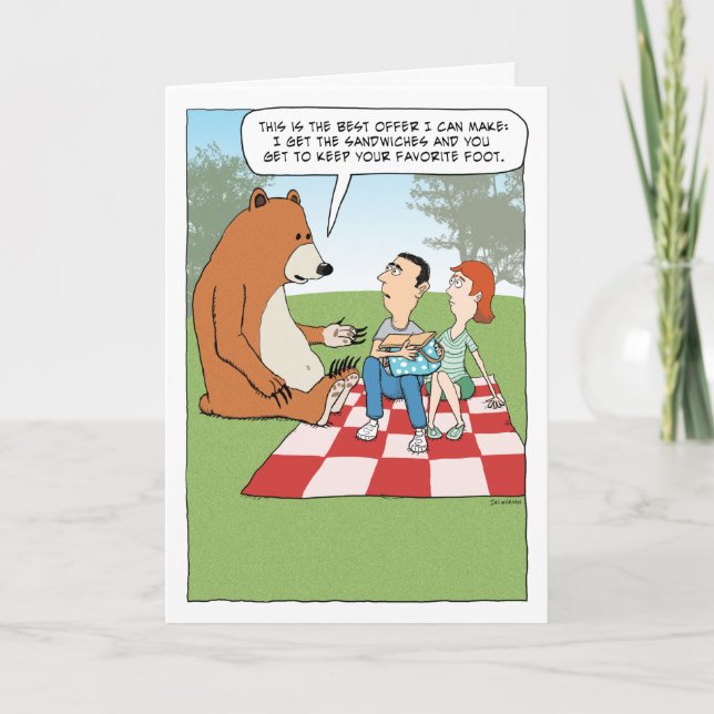 Lusnybjörn kraschar en Picnic Birthday Kort (Framsida)