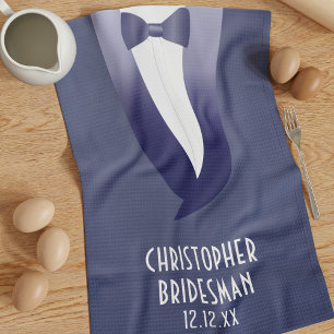 Lusnyblå Tuxedo Bridesman Wedding Favor Kökshandduk
