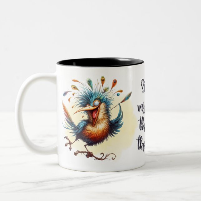 Lusnycitat Funny Quirky Whimsical Bird Två-Tonad Mugg (Vänster)