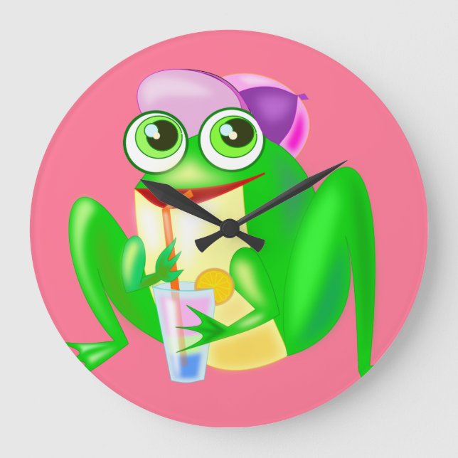 Lusnyck Colck med Lycklig Party Frog - Din Färg Stor Klocka (Framsida)