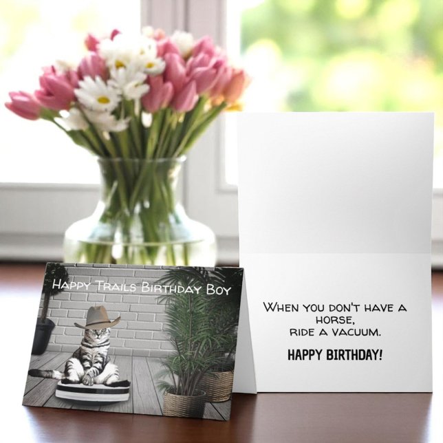 Lusnyck Cowboy-hatt på ett vakuumfödelsedagskort Kort (funny birthday greeting card template cover and inside)
