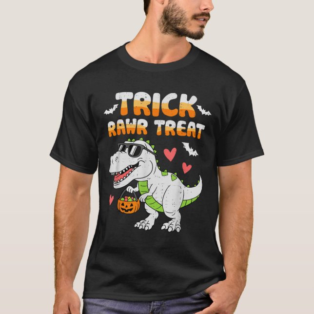 Lusnyck Rawr Treat Dinosaur t Rex Halloween till T Shirt (Framsida)