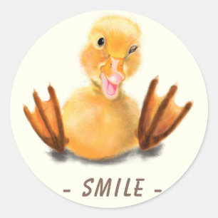 Lusnyck Sticker Lycklig Gult Anka Smile Anpassning Runt Klistermärke