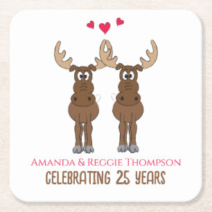 Lusnycute-årsdagen Party Whimsical Moose Underlägg Papper Kvadrat