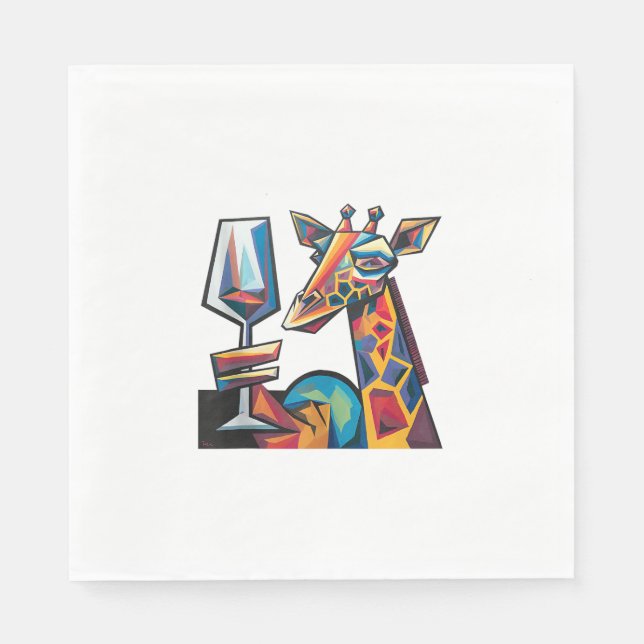 Lusnyfärgad Giraffe Drinking Red Vin Cubism Ab Pappersservett (Framsidan)