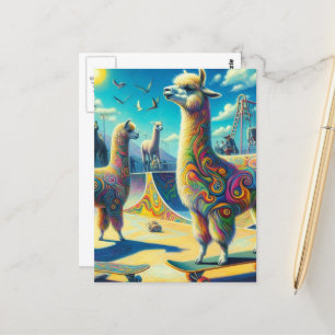 Lusnyfärgad skateboarding Alpaca Vykort